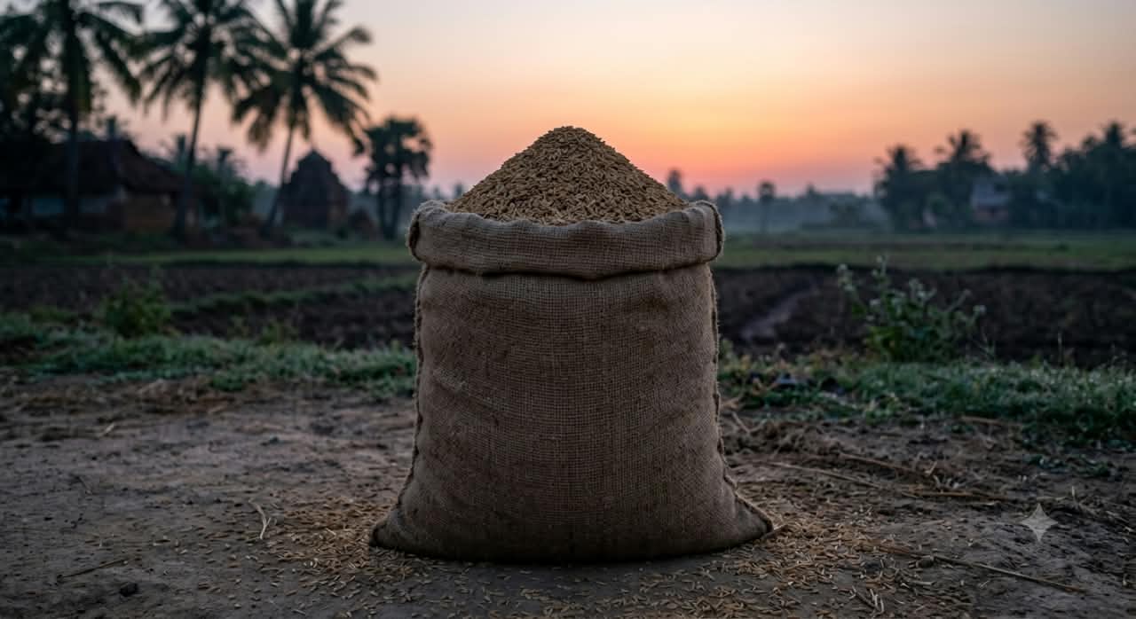 Paddy rice grains harvested from rice fields