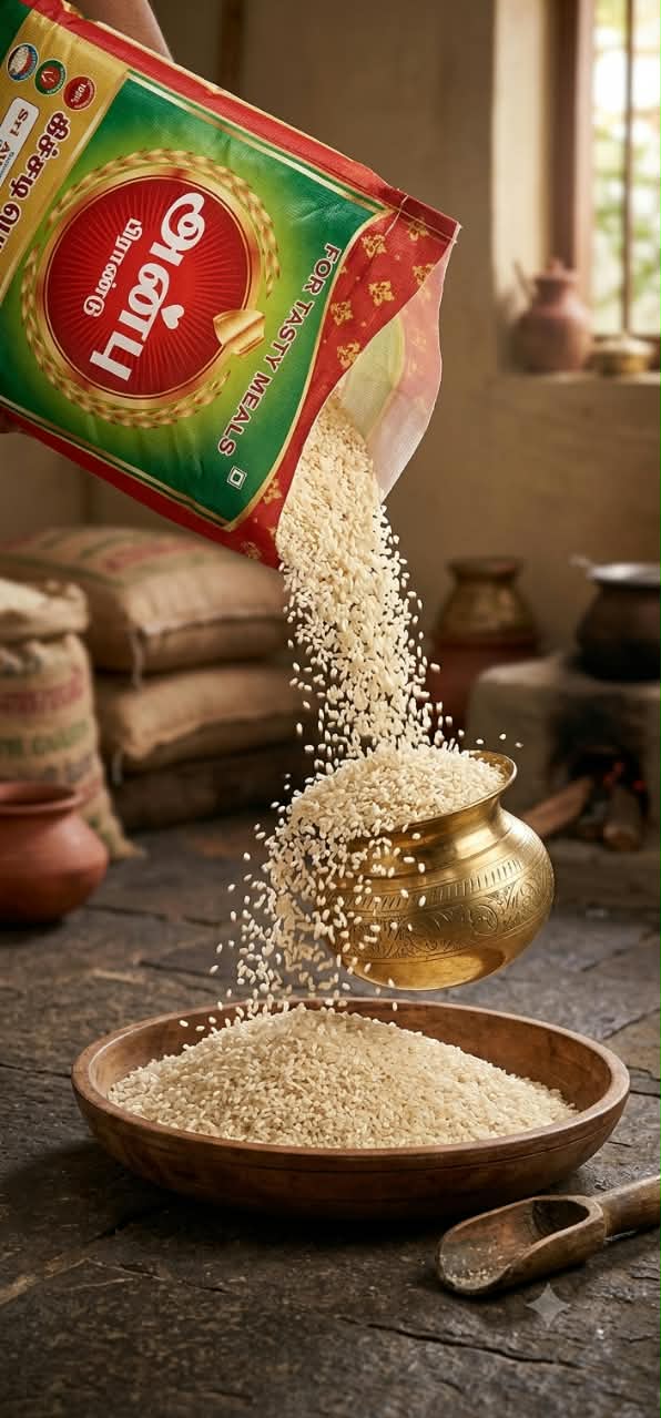 Rice grains representing Anbu Brand rice at Sri VAS Traders