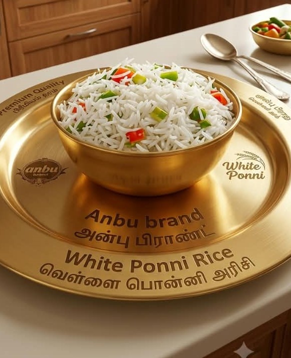 Rice grains representing Vellai Ponni white rice variety