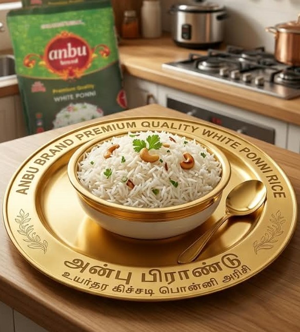 Rice grains representing Kichchadi Ponni rice variety