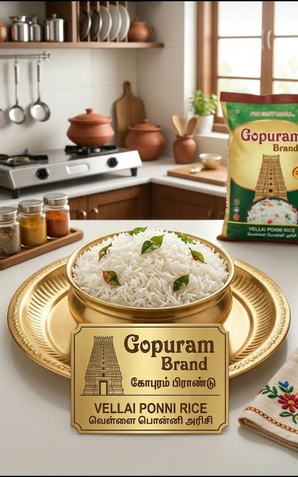 Rice grains representing Kichchadi Ponni rice variety