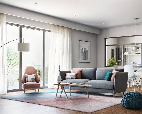 Interior work of a living room with false ceiling